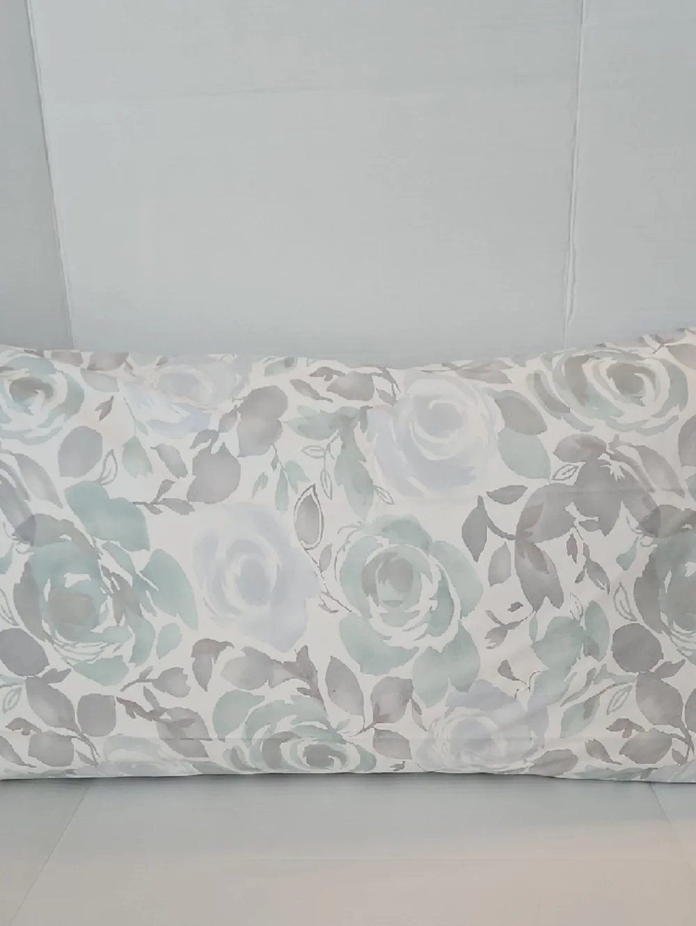 Garnet Hill Mint Green Gray Floral Watercolor Cotton King Duvet Pillowcases Set